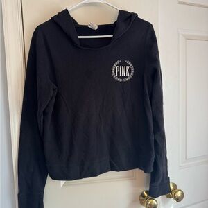 PINK Victoria's Secret Black Crewneck Hoodie with White Crest